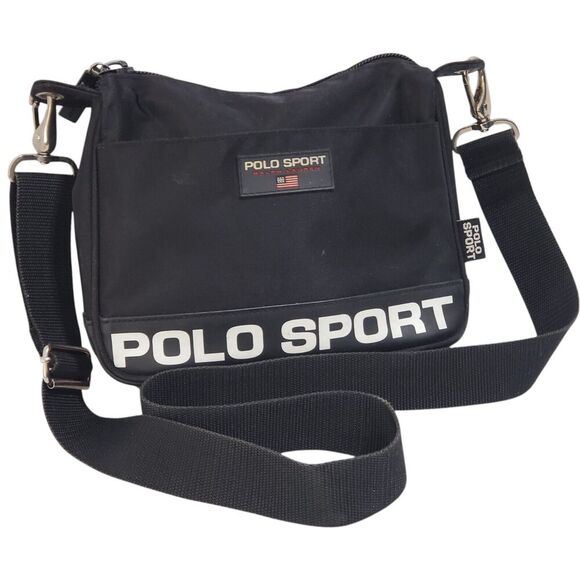 Vintage 90’s Y2K Black Ralph Lauren Polo Sport USA Spellout Messenger Crossbody